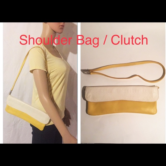 Italian Leather Convertible Shoulder Bag Clutch - Picture 1 of 8